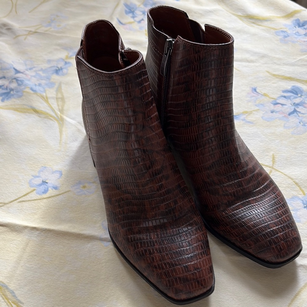 Franco Sarto Brown Ankle Boots with Textured Leather